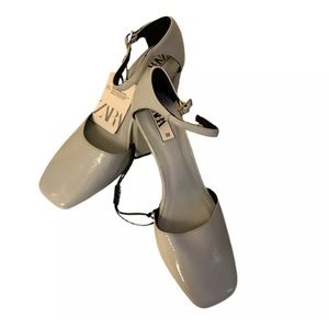 Zara chunky heel square toe shoes in light gray size 38 new with tag